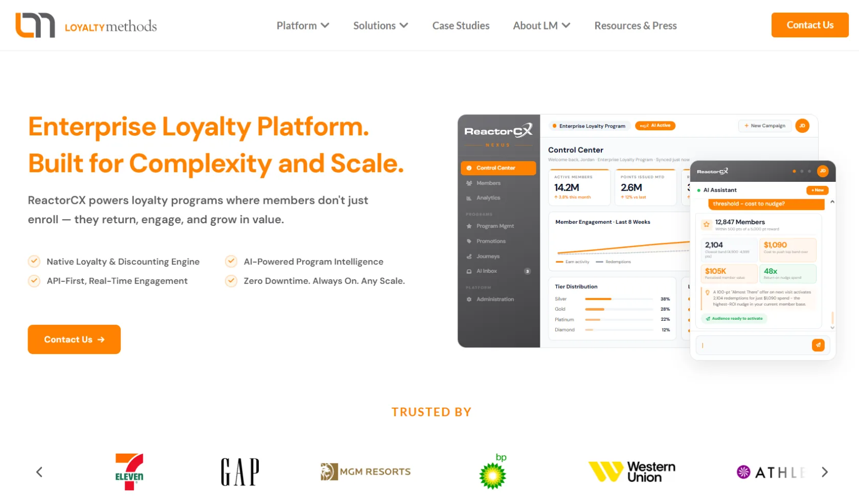 Loyalty Methods ReactorCX homepage: Enterprise Loyalty Platform, Built for Complexity and Scale