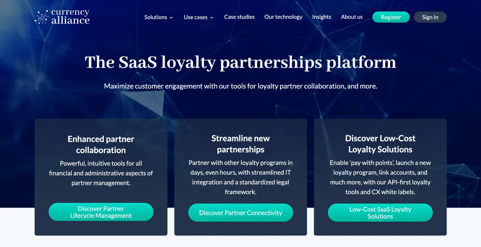 Currency Alliance homepage: the SaaS loyalty partnerships platform