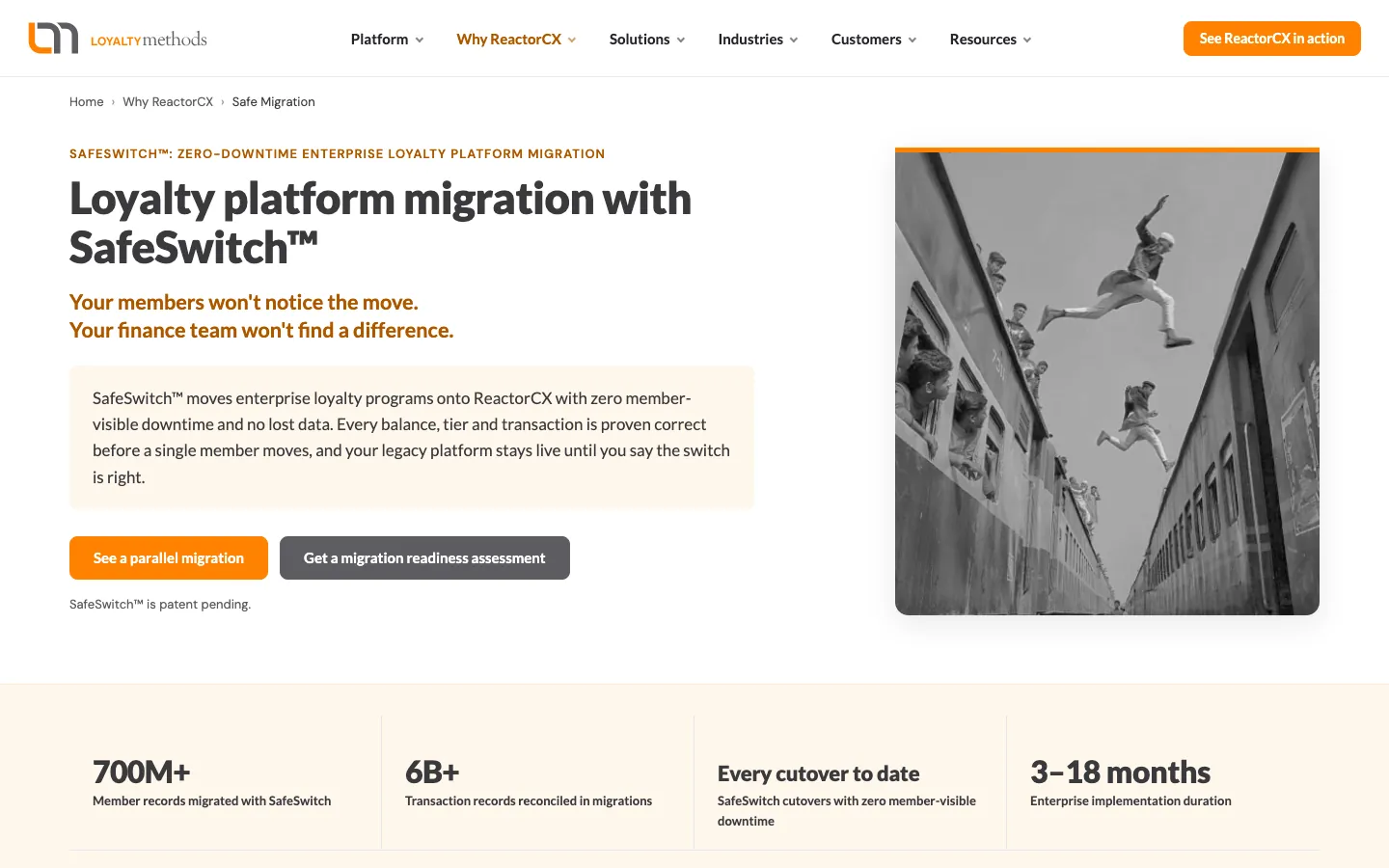 Loyalty Methods Safe Migration page: loyalty platform migration with SafeSwitch™