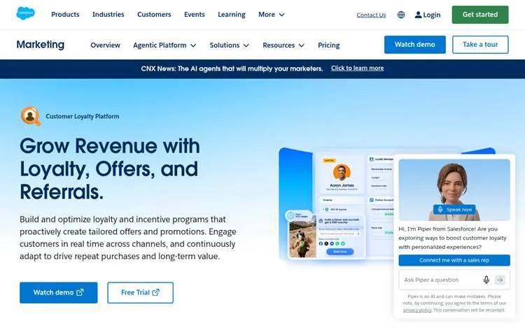 Salesforce Loyalty Management page: grow revenue with loyalty, offers, and referrals