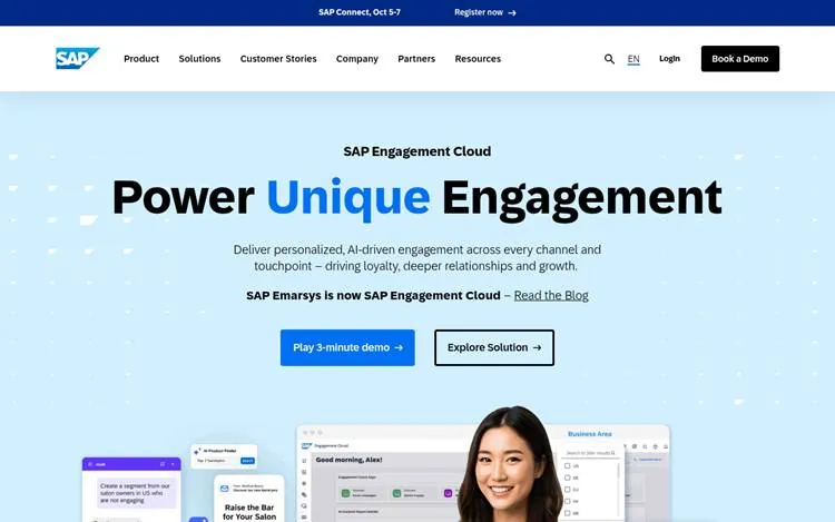 SAP Engagement Cloud page: Power Unique Engagement